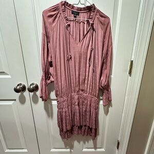 Current Air Laurel Pleated Mini Dress Medium Dried Rose pink satin long sleeve